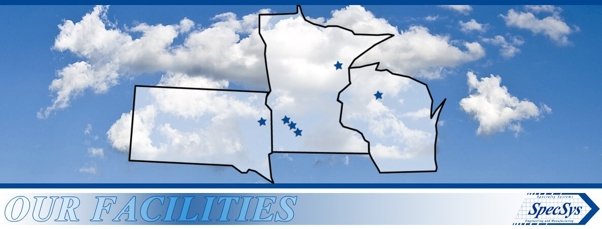 Facilities - SpecSys, Inc - Tri-State image of South Dakota, Minnesota and Wisconsin showing the companies locations