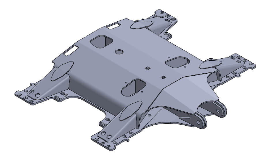 Render of a 3D model of a Steep Slope Tether Mount weldment